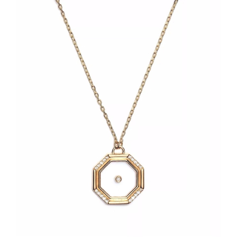 L'ATELIER NAWBAR Small Hexagon Amulet White Diamond & 18kt Yellow Gold Necklace